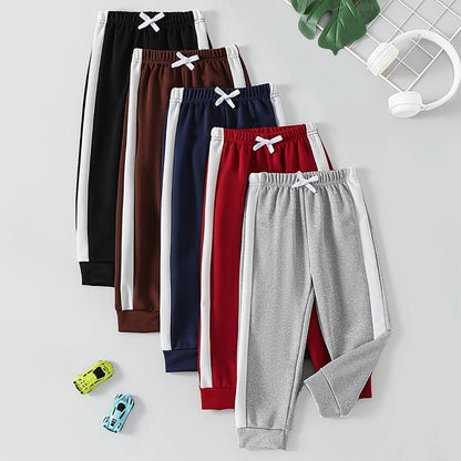 1/3 Piece Autumn And Winter Thin Children's Solid Color Splicing Casual Sports Sweatpants For Boys And Girls Fashionable Pants