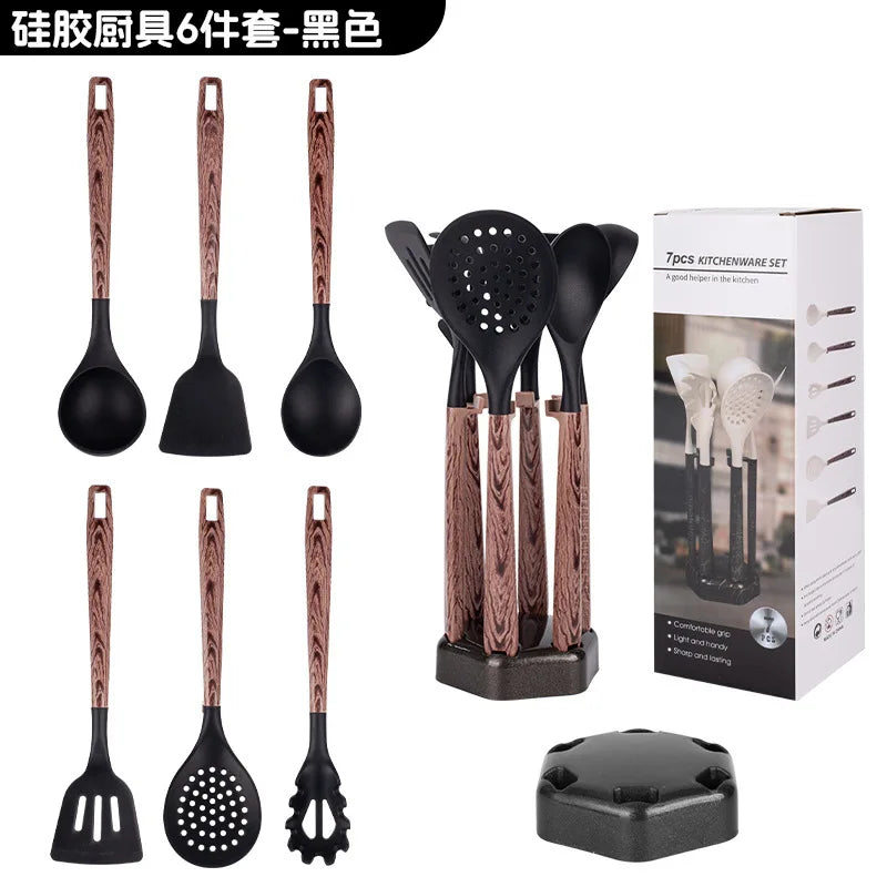 7Pcs Silicone Cooking Utensils Set For Non-stick Cookware Black Kitchen Cuisine Outils Cookware Heat Resistant Accessoires