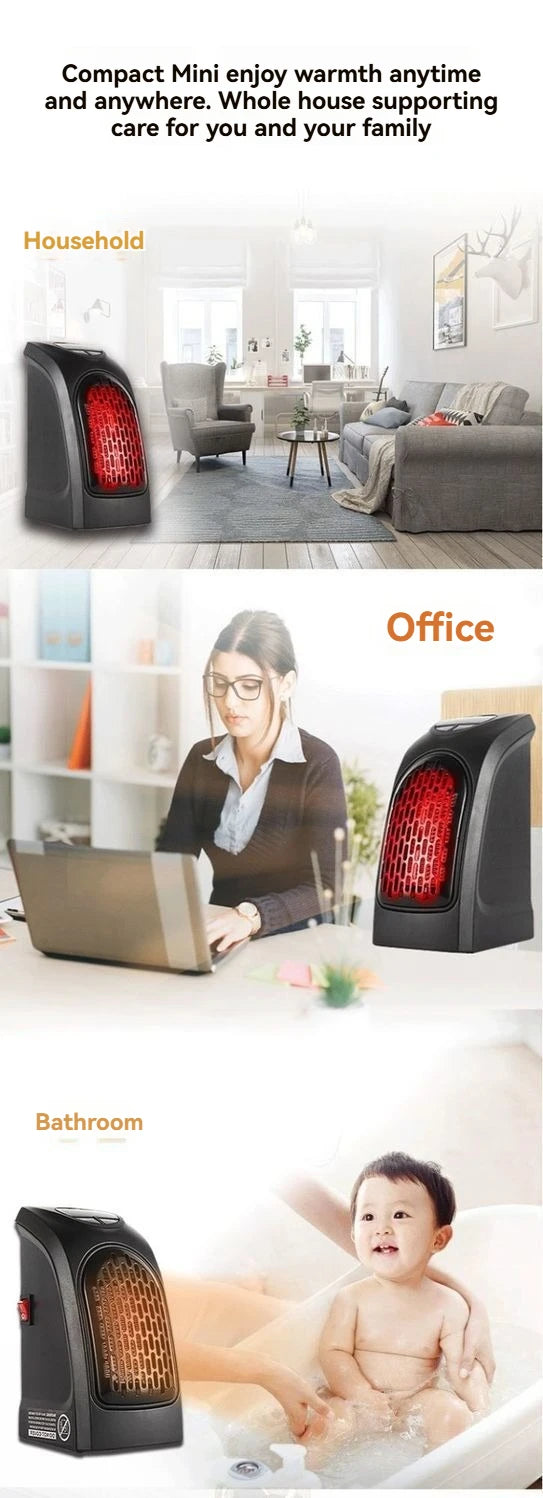 Portable Electric Heater, Wall Plug-In Room Heater, Mini Radiator Fan Warmer, Ideal Heating Appliance for Home