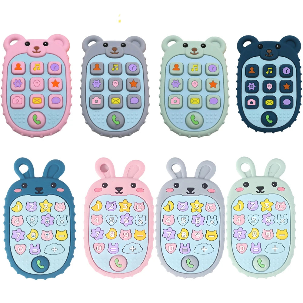 2025 New Baby Teether mobile phone Shape Silicone Teether Teething Toy Kids Sensory Educational Toy baby gift set