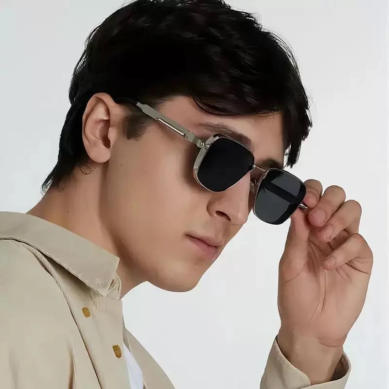 Punk Sunglasses Men Driving Sunglasses Retro Spring Leg Driving Outdoor Sports Metal Rectangular Decorative Glasses Women UV400