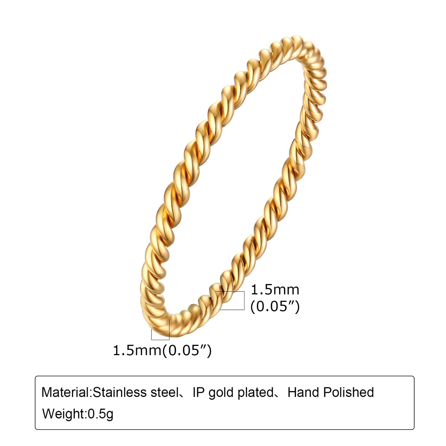 Set of 2 Stacking Ring for WomenStainless Steel 2mm Thin Gold Color Dome Shap Minimalist Jewelry