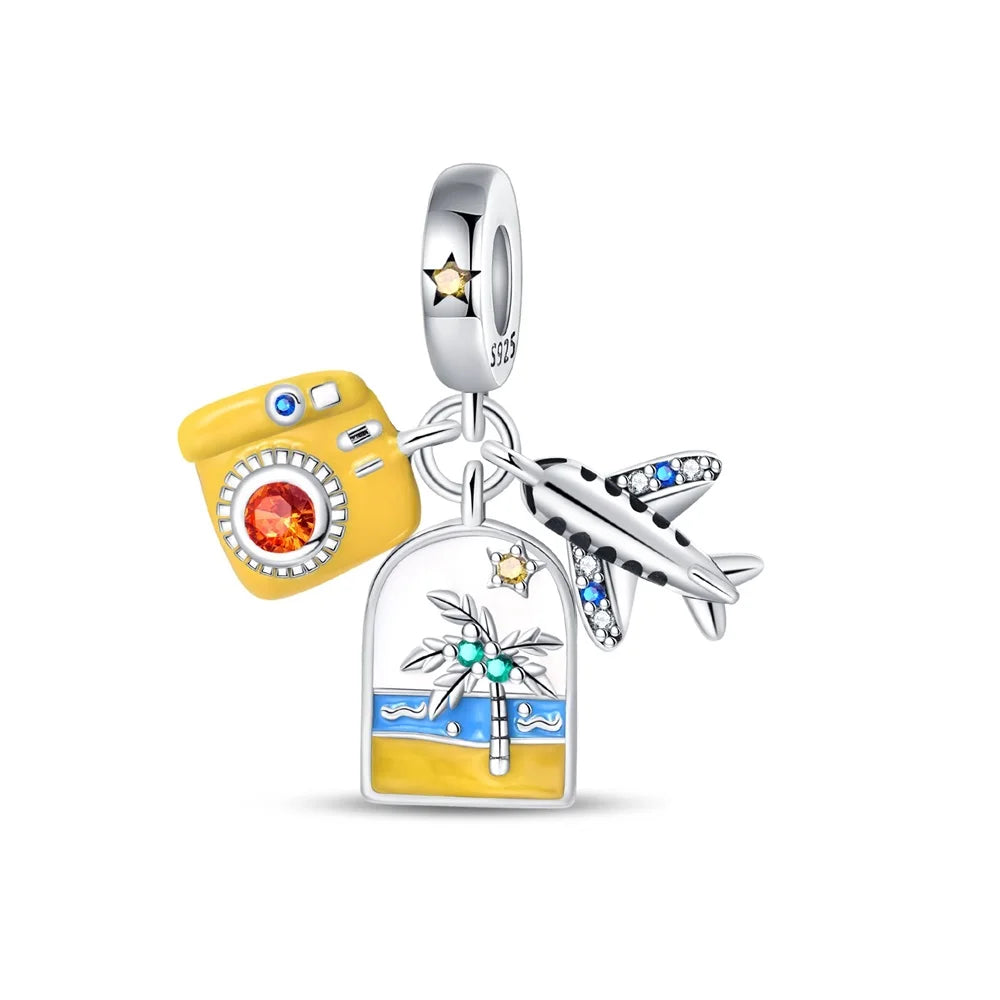 Leisurely 925 Sterling Silver Beach Trip Hawaiian Bikini Surf Coconut Tree Charm Fit DIY Bracelet Necklace Travel Souvenirs