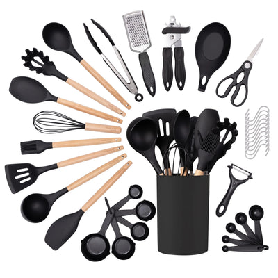 35 Pcs Silicone Utensils Set Non-Stick Cookware Spatula Shovel Egg Beaters Wooden Handle Kitchenware Home Kitchen Cooking Tools
