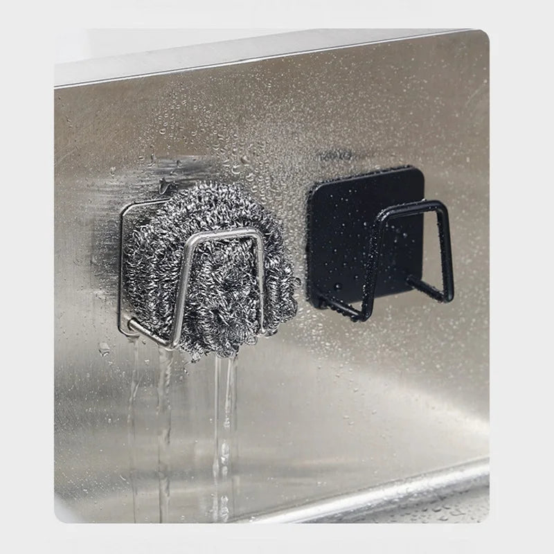 No-Drill Kitchen Sink Storage Rack Stainless Steel Sponge Holder Wall-Mounted Rag Hanger Wire Ball Drain Rack