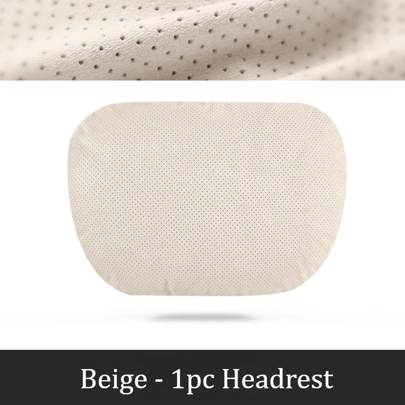 Breathable Suede Car Seat Headrest and Lumbar Pillow Adjustable Height Premium Fabric for Comfort and Stress Relief