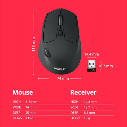 Logitech M720 Wireless Bluetooth Mouse Dual Mode Multi-Device Office Efficient Comfortable for Laptop Accessories