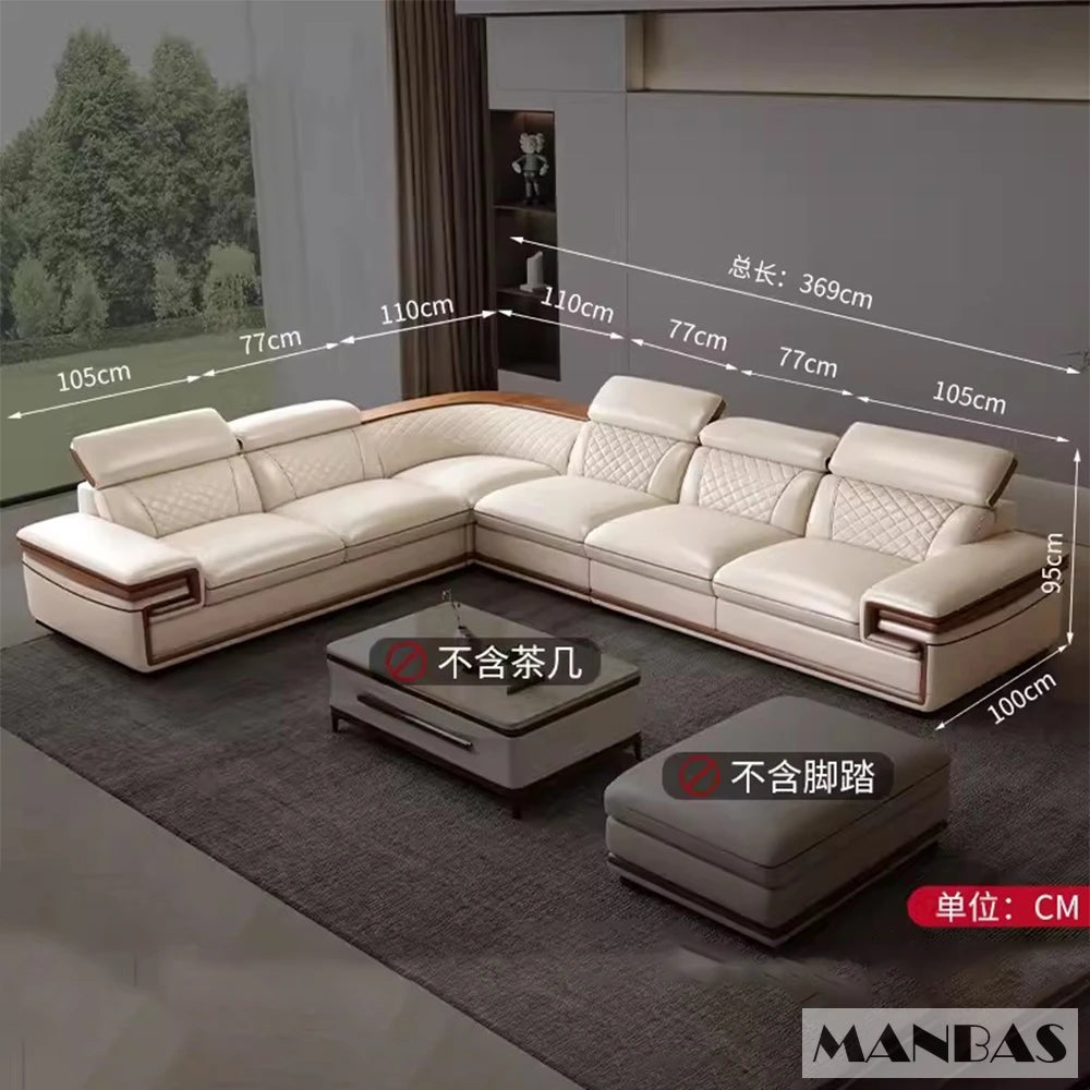 MINGDIBAO Premium Italian Genuine Leather Sofa Set for Living Room with Adjustable Headrests, Bluetooth Speaker, Wireless Charge
