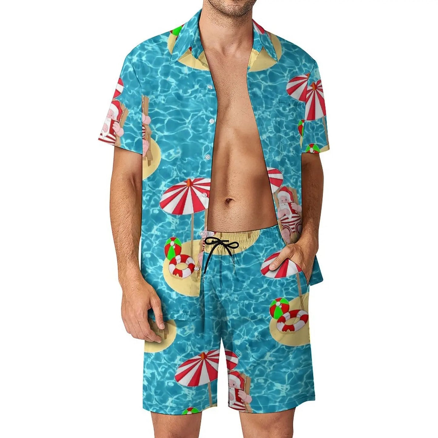 2025 Christmas Men Sets Animal Print Casual Shorts Summer Novelty Beach Shirt Set Short-Sleeved Big Size Suit Christmas Gift