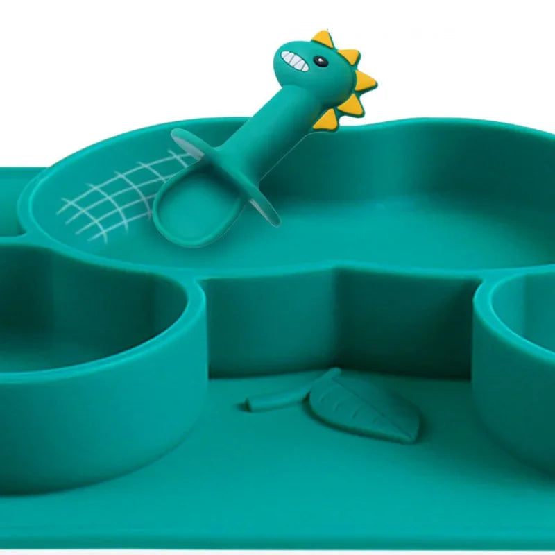 Baby Silicone Partition Supplementary Food Bowl Suction Cup Integrat Baby Dinosaur Dinner Plate Kid Product Anti Drop Tableware