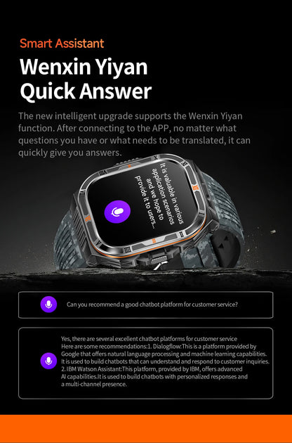 New Smart Watch Men 2.01"HD Screen 3ATM Waterproof Flashlight Health Monitor 1100mAh Battery Sport Bluetooth Call Smartwatch