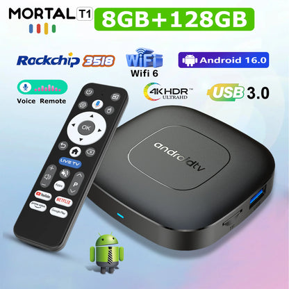 New Android16 Smart Home Theater TV Box RK3518 Quad Core Google Assistant Streaming 8GB128GB Media Player Dual Wifi 2.4G/5.8G T1