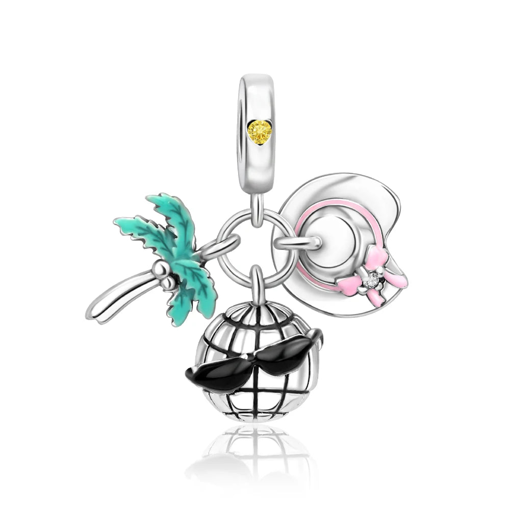Leisurely 925 Sterling Silver Beach Trip Hawaiian Bikini Surf Coconut Tree Charm Fit DIY Bracelet Necklace Travel Souvenirs