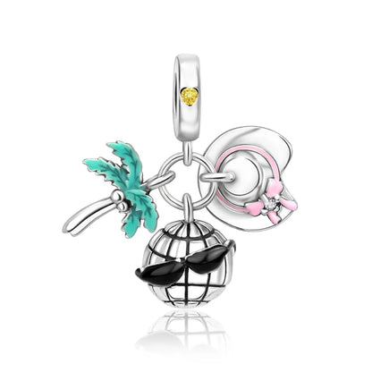 Leisurely 925 Sterling Silver Beach Trip Hawaiian Bikini Surf Coconut Tree Charm Fit DIY Bracelet Necklace Travel Souvenirs