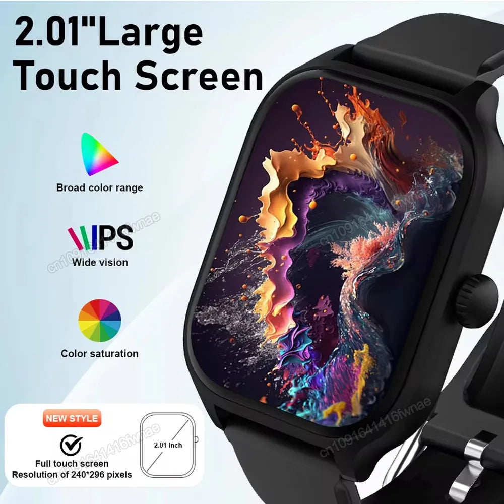 2025 Smart Watch 2.01 Inch HD Display Bluetooth Call Message Preview Sport Modes DIY Dial Weather Forecast Watches For Men Women