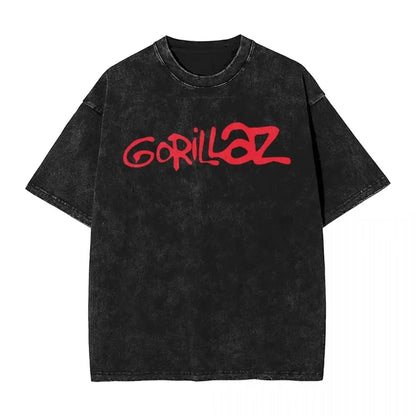 Washed T Shirts Gorillaz Geep Logo Hip Hop T-Shirt Street Music Band Punk Rock Y2K Streetwear Short Sleeve Tops Tees Men Women