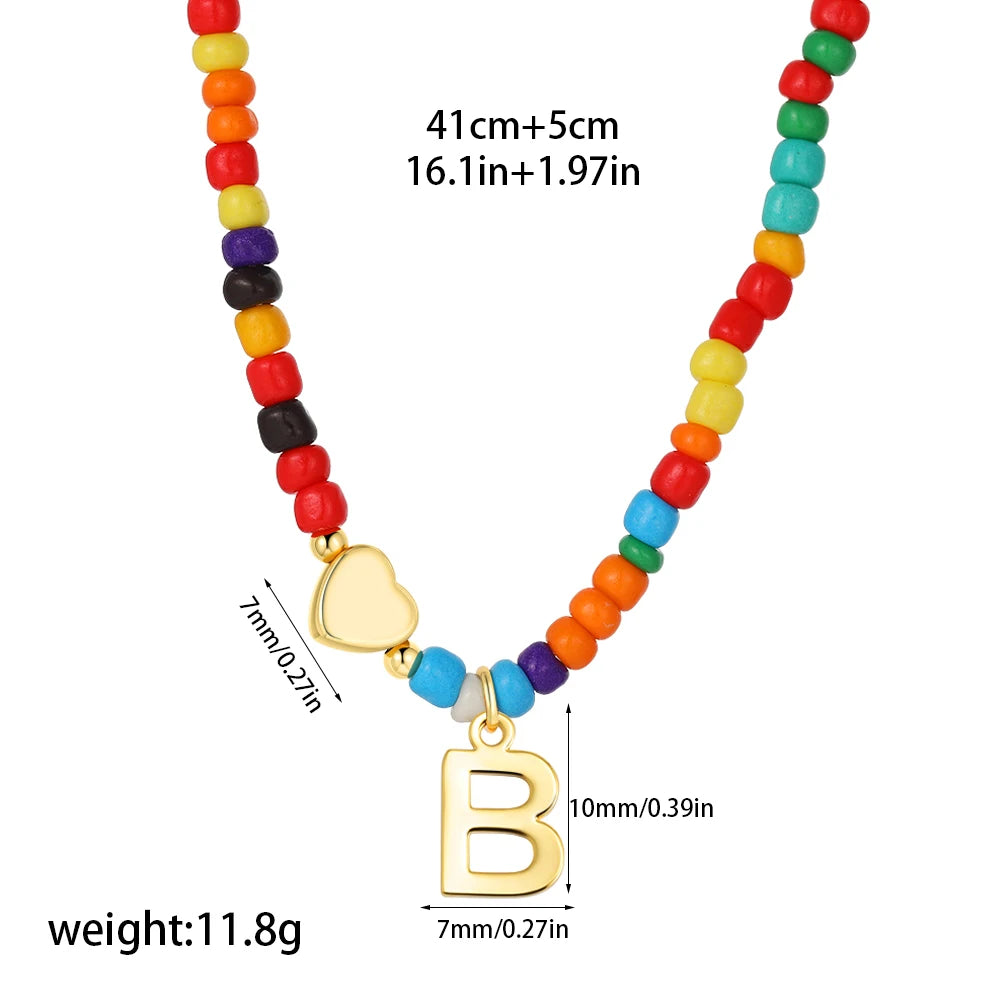 Colorful 26 Initial Letter Necklace Wedding for Women Adjustable Fashion Heart Beads Clavicle Chain Necklaces Christmas Jewelry