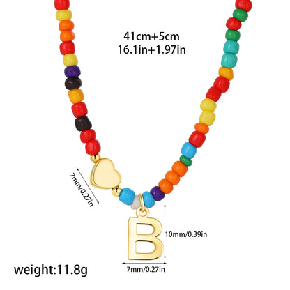 Colorful 26 Initial Letter Necklace Wedding for Women Adjustable Fashion Heart Beads Clavicle Chain Necklaces Christmas Jewelry