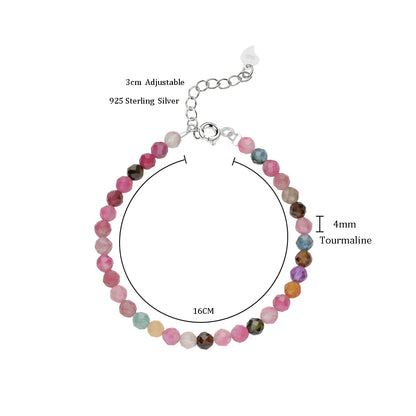 4mmNatural Stone Tourmaline Handwork Bracelets on Hand for Women Gift Wedding Party Jewelry 925 Sterling Silver Amethyst Bangles