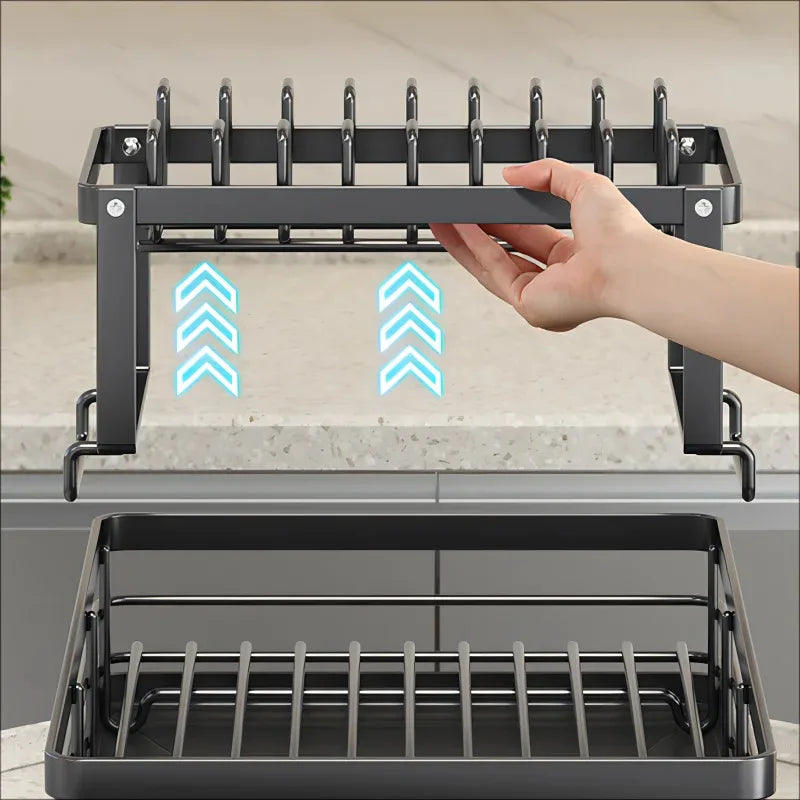 Stainless Steel Adjustable Dish Drying Rack with Drainboard - Over Sink Plate Organizer, Kitchen Storage Rack