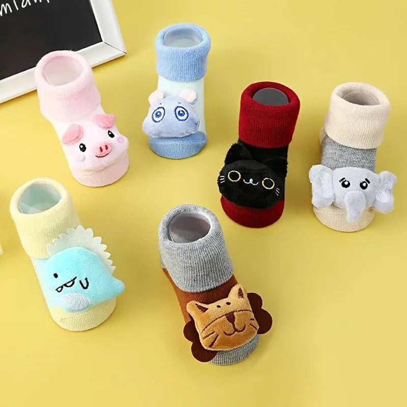 Cartoon Animals Baby Socks Spring Autumn Newborn Middle Tube Sock Non-slip Children Floor Socks Cute Boys Girls Footwear 0-1Year