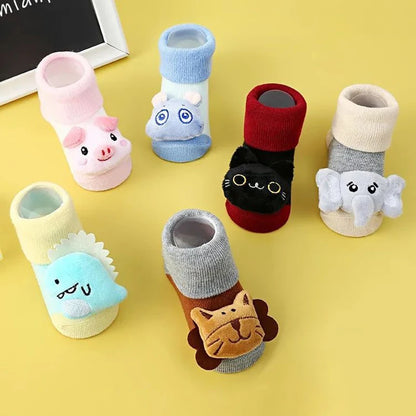 Cartoon Animals Baby Socks Spring Autumn Newborn Middle Tube Sock Non-slip Children Floor Socks Cute Boys Girls Footwear 0-1Year