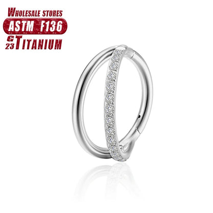 F136 Titanium Piercing Hinged Segment Hoops CZ Stone Nose Rings Ear Cartilage Tragus Helix Earrings Piercing Body Jewelry
