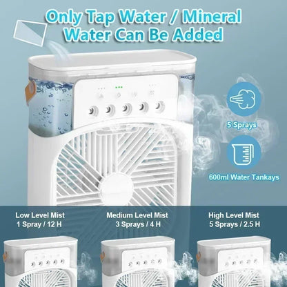 Home - Friendly Portable Fan Air Conditioner: 3 - in - 1 Design with Humidifier USB Electric LED Night Light