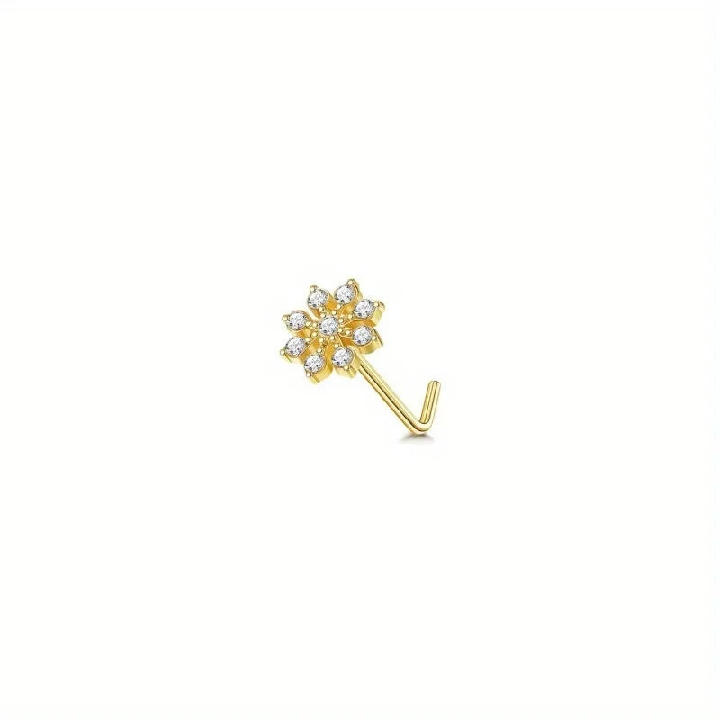 Drperfect 1Pc 22G Nose Studs L Shaped Nose Rings Studs for Women Opal CZ Heart Butterfly Nose Piercing Jewelry