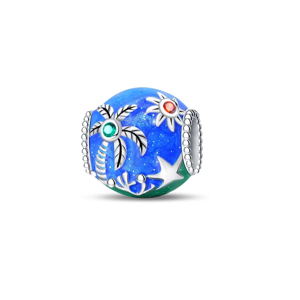 Leisurely 925 Sterling Silver Beach Trip Hawaiian Bikini Surf Coconut Tree Charm Fit DIY Bracelet Necklace Travel Souvenirs