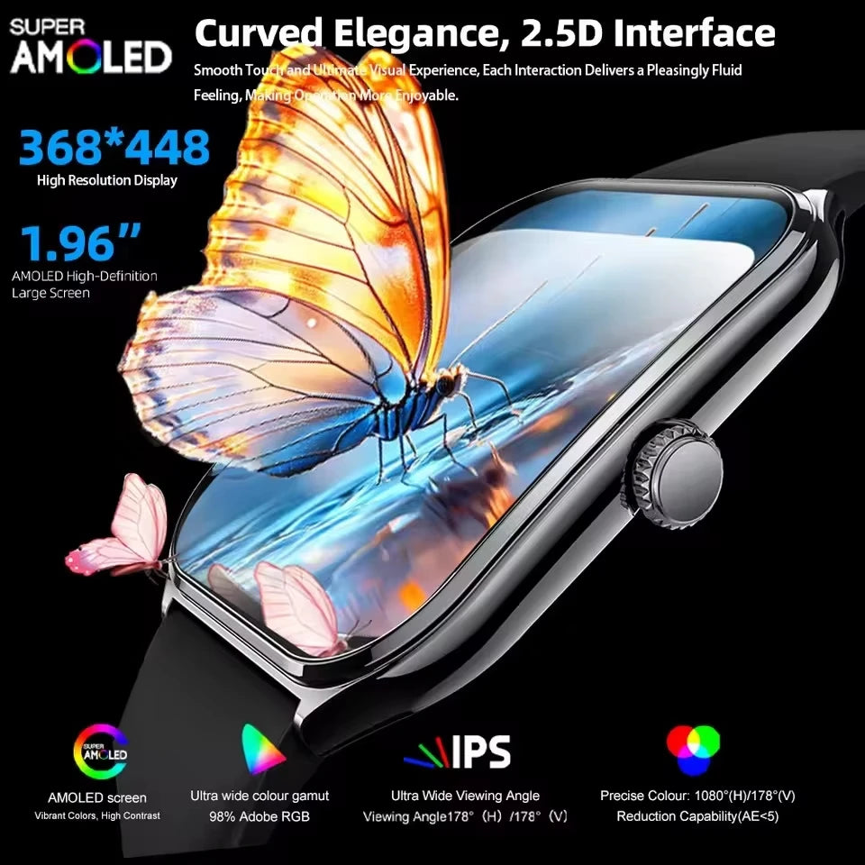 2025 new smart watch, 1.96-inch sports watch, IP67 waterproof, 110+ sports mode, fitness activity tracker, ultra-thin watch.