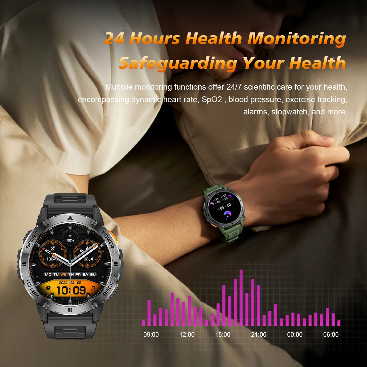2025 New 1.53" high-definition smartwatch for men, military-quality outdoor waterproof watch, sports and fitness, Bluetooth call