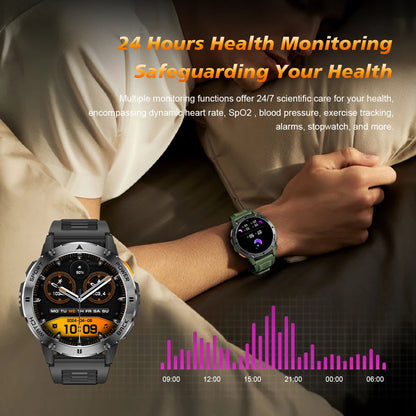 2025 New 1.53" high-definition smartwatch for men, military-quality outdoor waterproof watch, sports and fitness, Bluetooth call
