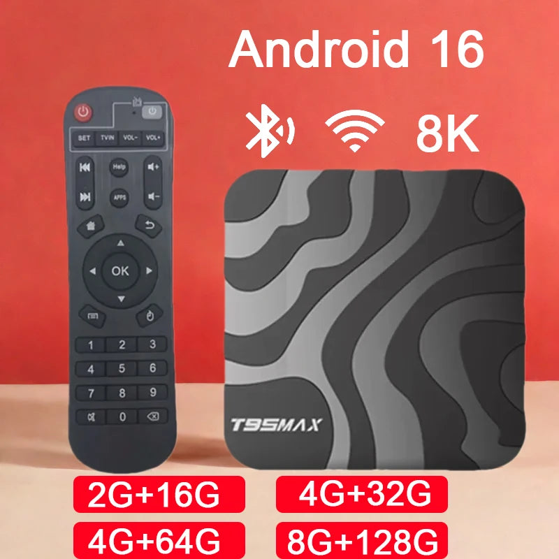 T95 MAX Android 16 Smart TV Box Allwinner H618 64G 128G ROM 2.4G&5G Dual Wifi 4K 8K HDR10+ BT5.0 Voice Media Player Set Top Box