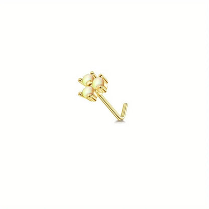 Drperfect 1Pc 22G Nose Studs L Shaped Nose Rings Studs for Women Opal CZ Heart Butterfly Nose Piercing Jewelry
