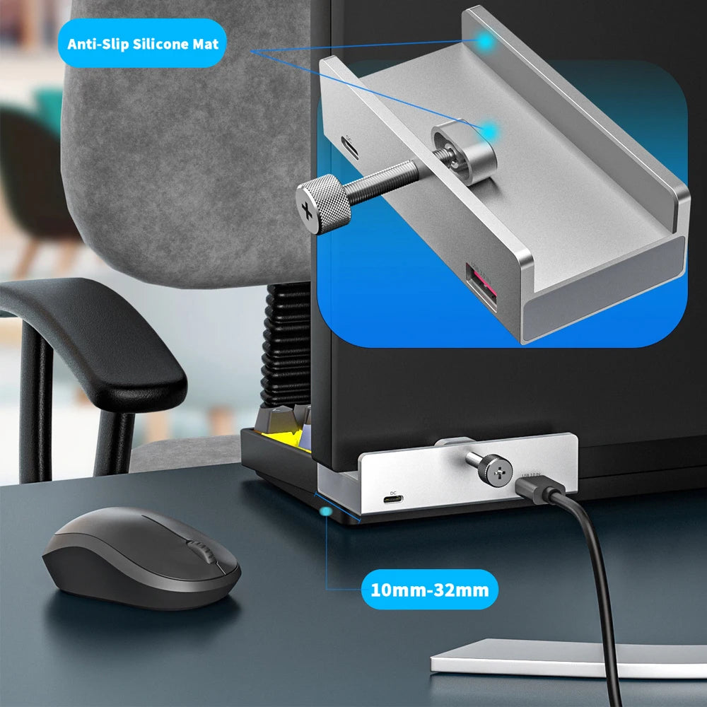 USB 3.0 HUB 6-in-1 Clip Style Docking Station 5Gbps Transmission Speed Splitter Extension Adapter Computer Accessory for Laptop