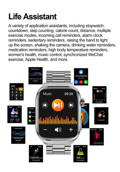 2025 New Smart Watch 2.04-inch AMOLED Screen Bluetooth Call IP68 Waterproof 650mA Sports Smartwatches Men Android Military-Grade