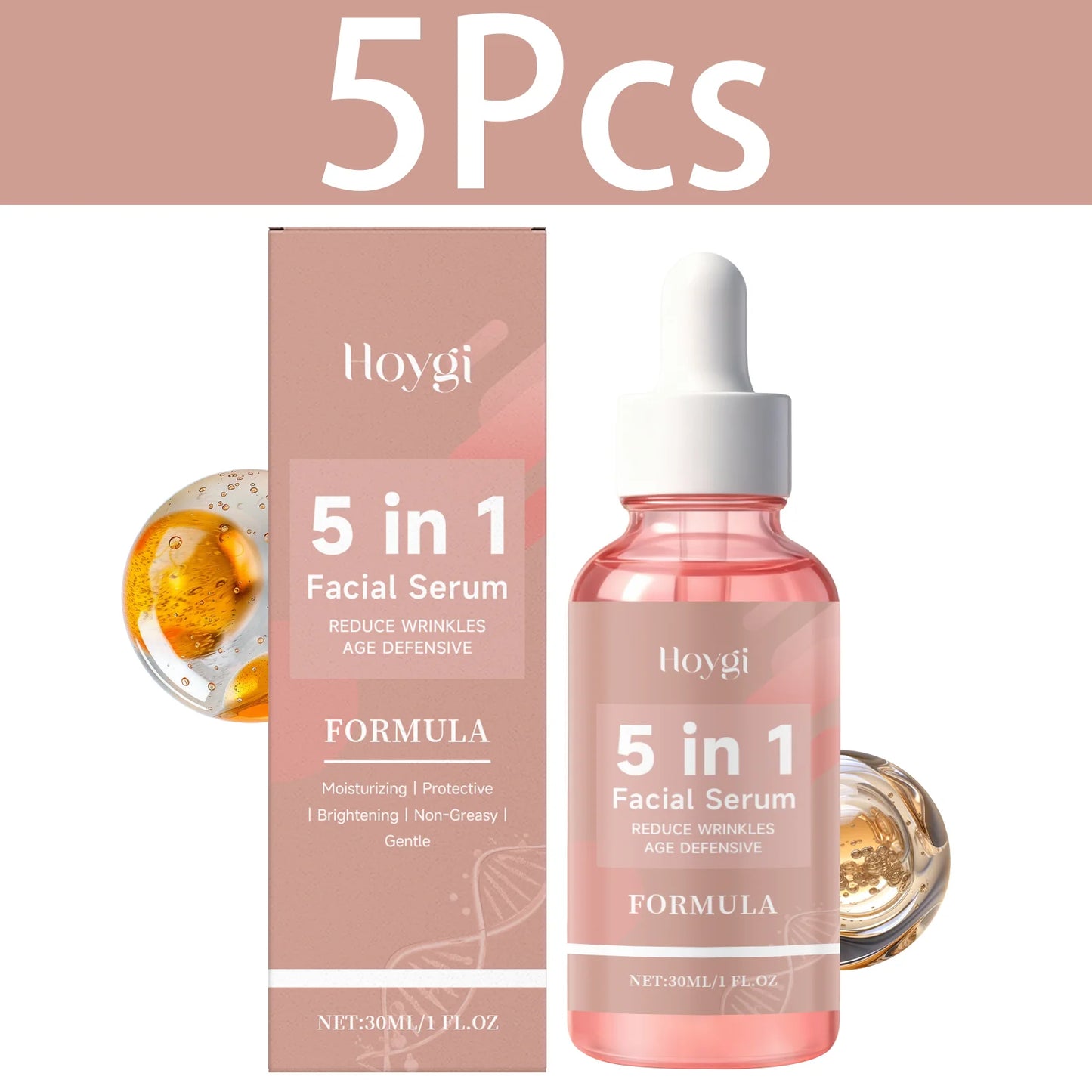 HOYGI 5 In 1 Fade Fine Lines Firming Face Serum Moisturizing Brightning Vitamin E Collagen Facial Essence Shrink Pores Skin Care