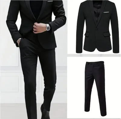 Business Casual Men's Two-Piece Suit Set Wedding Groomsmen Pure Color Formal Wear Spring Summer Autumn Winter New Arrival