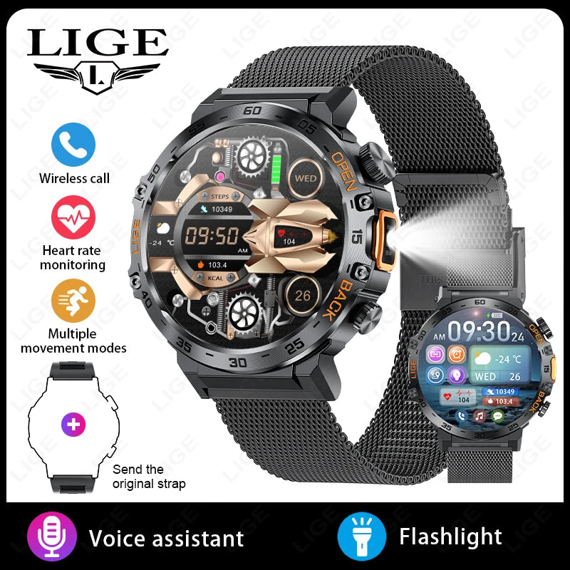 2025 Smart Watch Men 360*360 AMOLED HD Screen Waterproof Sports Fitness Watches Flashlight New Men Smartwatch For Andrio IOS