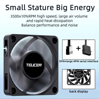 Teucer UT-6010 6cm DC 12V 3Pin Cooling Fan with Big 4Pin Power Supply Hydraulic Bearing 3500 RPM Computer PC CPU Case Ventilator