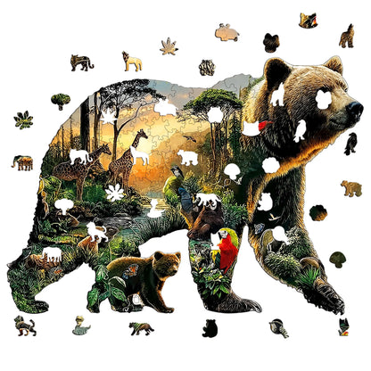 Bear and Animal World Theme Wooden Jigsaw Puzzle Wood Home Decor Painting Christmas and Halloween Gift Toy for Teen and Kid