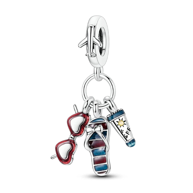 Leisurely 925 Sterling Silver Beach Trip Hawaiian Bikini Surf Coconut Tree Charm Fit DIY Bracelet Necklace Travel Souvenirs