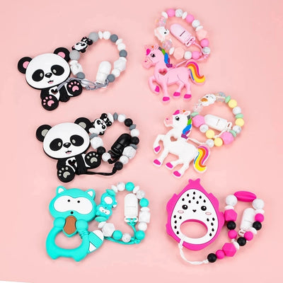 LOFCA DIY Baby Silicone Teether Koala Baby Teething Necklace Toy Cartoon Pacifier chain Clip Food Grade Silicone Beads