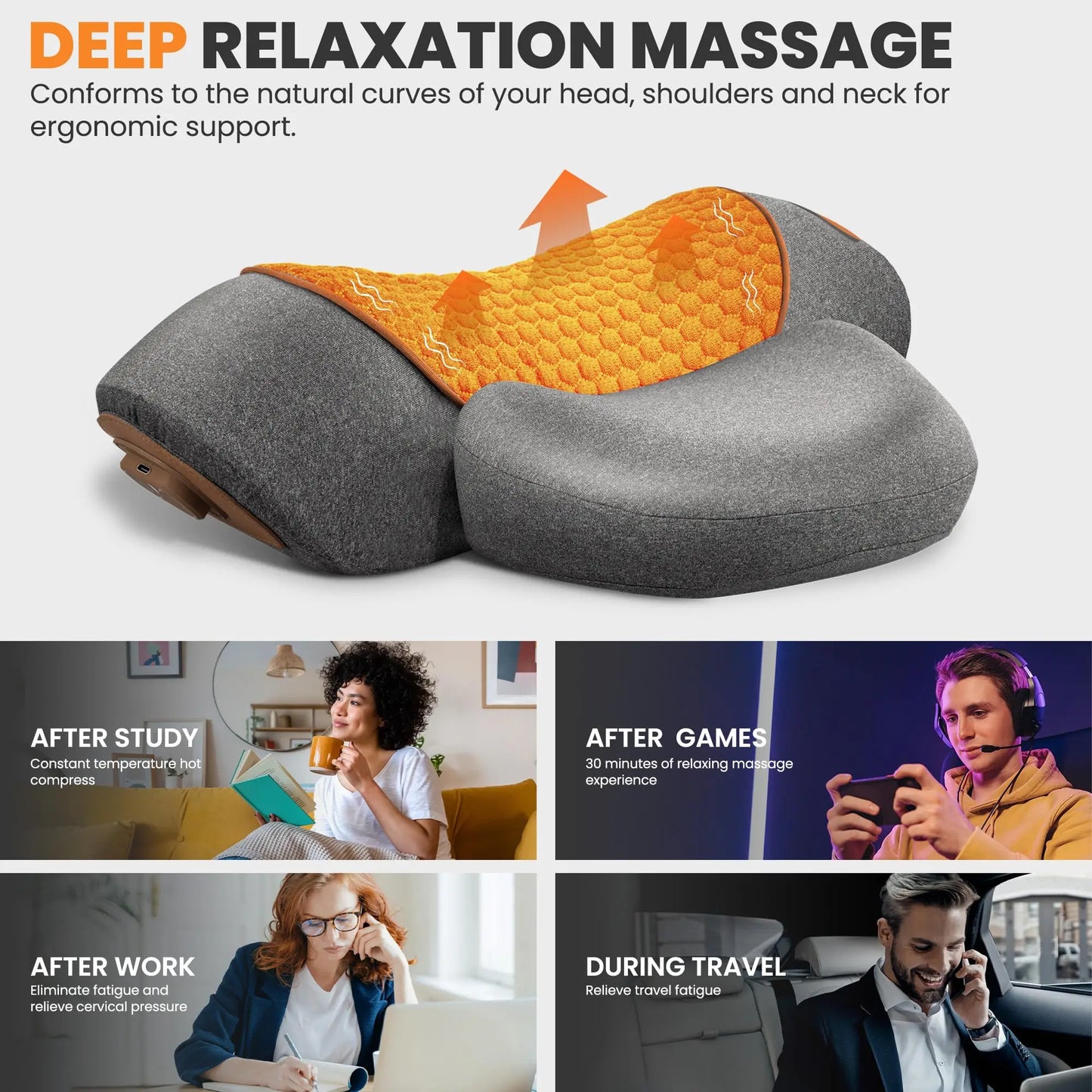 3-in-1 Neck Massager Pillow, Neck Massager for Deep Tissue, Massage Pillow with Heat, Vibration & Airbag Traction