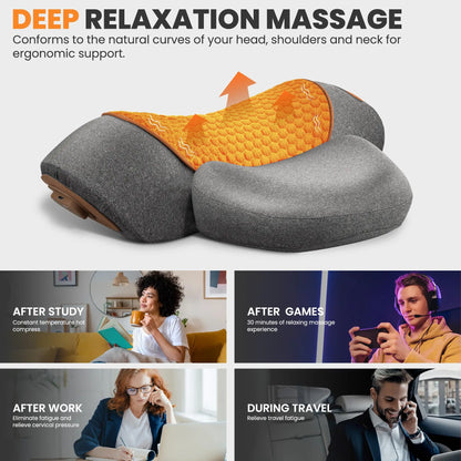 3-in-1 Neck Massager Pillow, Neck Massager for Deep Tissue, Massage Pillow with Heat, Vibration & Airbag Traction