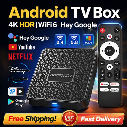 Android14.0 Smart TV Box 4K Streaming RK3518 Dual WiFi 2.4G/5.8G Hulu Google Play TikTok Fast Quad Core Voice Remote Media Playe