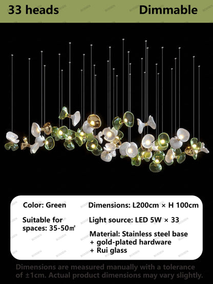 BOSSEN Light Luxury Dimmable Green Crystal Glass Chandelier Pendant Light White Gold Stainless Steel for Living Room decor