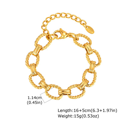 Fashion 316L Stainless Steel Link Chain Bracelet for Women, 18K Gold Plated Stackable Chunky Statement Bangle Waterproof Jewelry
