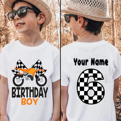 Personalized Name Boys Tshirt Motorcycle Birthday Tshirt1-9year Kids Tshirt Birthday Party Gift Fron/ Back Print Patterns Tshirt